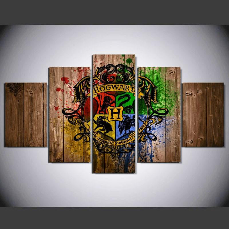 5 Panel Framed Harry Potter Hogwarts Logo Painting Wall Canvas | Octo Treasures