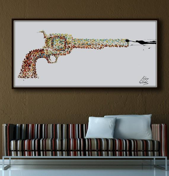 6 Shooter Unframed Original Oil Painting By Koby Feldmos | Octo Treasures