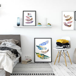 Modern Nordic Watercolor Painted Birds Feathers Print Canvas Art Wall Poster Pictures Home Decorative Paintings No Frames | Octo Treasures