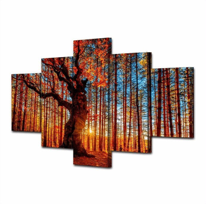 5 Panel Autumn Forest Nature Landscape Framed Wall Canvas | Octo Treasures