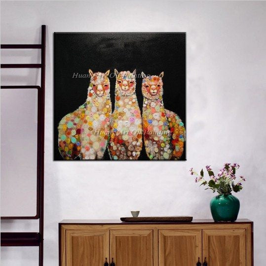 1 Panel Three Alpaca Brothers Oil Painting Unframed Wall Canvas | Octo Treasures