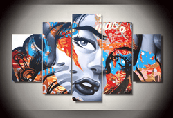 5 Panel Abstract Girl Pop Art Framed Wall Canvas | Octo Treasures