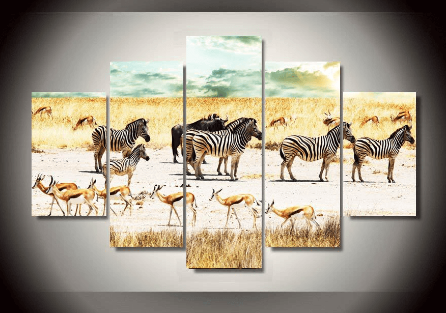 5 Pieces Multi Panel Modern Home Decor Framed Africa Wildlife Wall Canvas Art | Octo Treasures