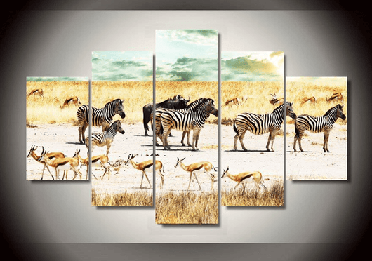 5 Pieces Multi Panel Modern Home Decor Framed Africa Wildlife Wall Canvas Art | Octo Treasures