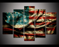 5 Panel American Flag Framed Wall Canvas Art | Octo Treasures