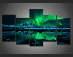 5 Panel Northern Light Aurora Framed Wall Canvas | Octo Treasures