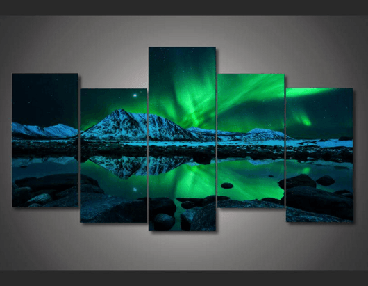 5 Panel Northern Light Aurora Framed Wall Canvas | Octo Treasures