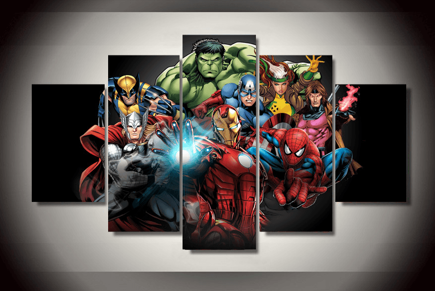 5 Piece Multi Panel Modern Home Decor Framed Avengers Marvel Comics Super Heroes Wall Canvas Art | Octo Treasures