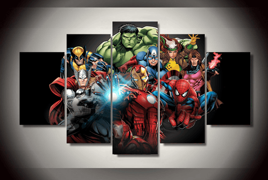 5 Piece Multi Panel Modern Home Decor Framed Avengers Marvel Comics Super Heroes Wall Canvas Art | Octo Treasures