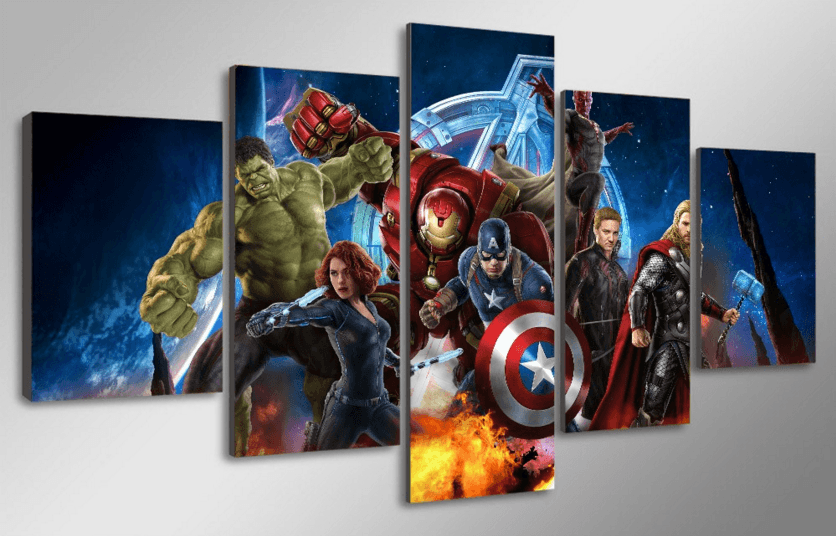 5 Panel Marvel Comic Avengers Superhero Framed Wall Canvas | Octo Treasures