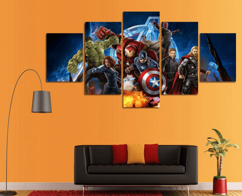 5 Panel Marvel Comic Avengers Superhero Framed Wall Canvas | Octo Treasures