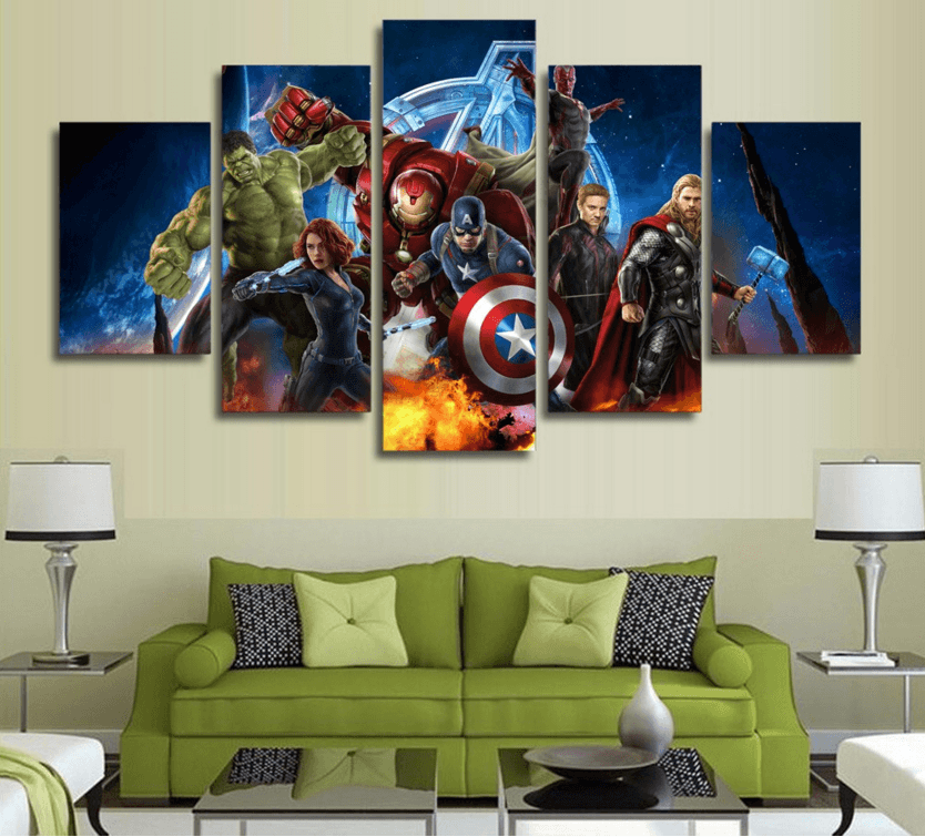 5 Panel Marvel Comic Avengers Superhero Framed Wall Canvas | Octo Treasures