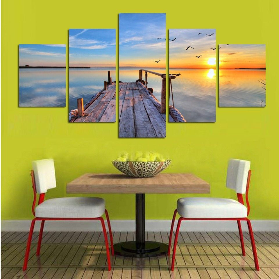 5 Panel Framed Modern Seascape and Ocean Decor | Octo Treasures