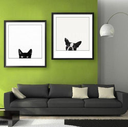 Cat and Dog Set of 2 Framed Wall Canvas Art | Octo Treasures