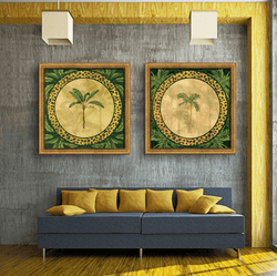 2 Pieces Multi Panel Modern Home Decor Framed Banana Tree And Palm Tree Wall Canvas Art | Octo Treasures