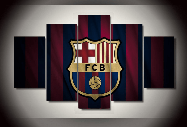 5 Panel Barcelona F C Soccer Sports Team Flag Framed Wall Canvas | Octo Treasures