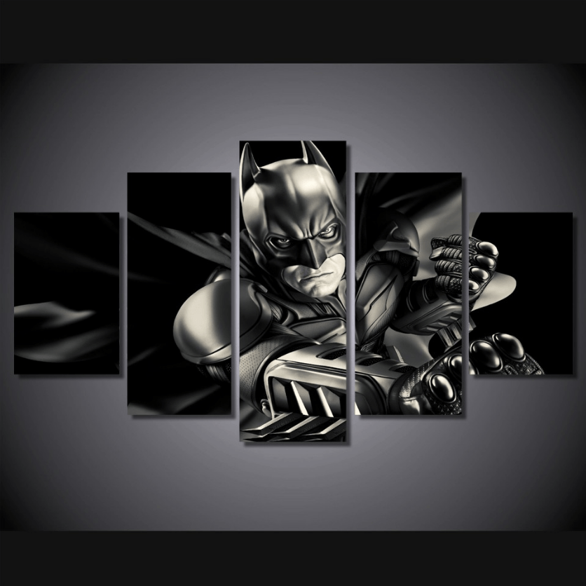 5 Piece Multi Panel Modern Home Decor Framed Batman Dark Knight DC Comics Wall Canvas Art | Octo Treasures