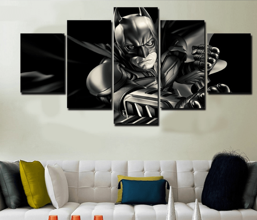 5 Piece Multi Panel Modern Home Decor Framed Batman Dark Knight DC Comics Wall Canvas Art | Octo Treasures