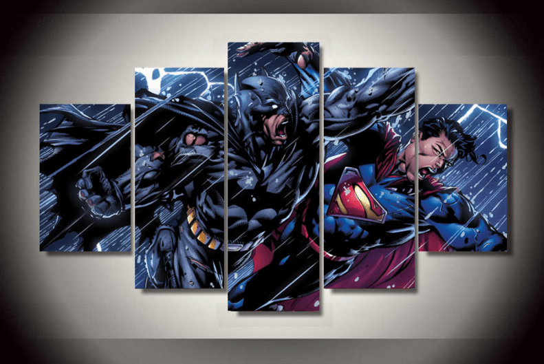 5 Piece Multi Panel Modern Home Decor Framed Batman Vs Superman DC Comic Super Hero Wall Canvas Art | Octo Treasures