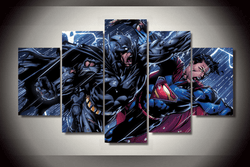 5 Piece Multi Panel Modern Home Decor Framed Batman Vs Superman DC Comic Super Hero Wall Canvas Art | Octo Treasures