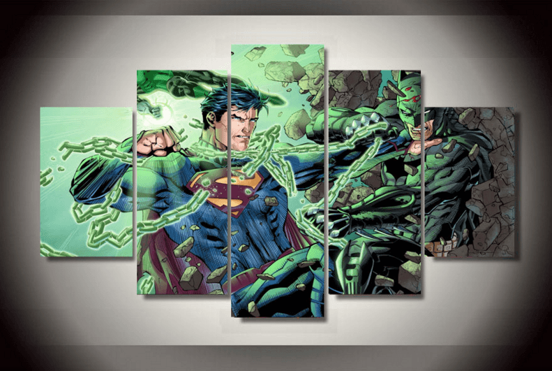 5 Piece Multi Panel Modern Home Decor Framed Superman Vs Batman DC Comic Wall Canvas Art | Octo Treasures