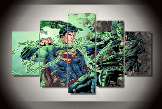 5 Piece Multi Panel Modern Home Decor Framed Superman Vs Batman DC Comic Wall Canvas Art | Octo Treasures