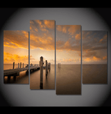 4 Panel Boating Dock Sunset Scenery Framed Wall Canvas Art | Octo Treasures