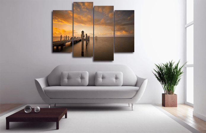 4 Panel Boating Dock Sunset Scenery Framed Wall Canvas Art | Octo Treasures