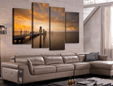 4 Panel Boating Dock Sunset Scenery Framed Wall Canvas Art | Octo Treasures