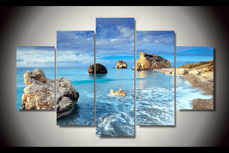 5 Pieces Multi Panel Modern Home Decor Framed Beach Front View Wall Canvas Art | Octo Treasures