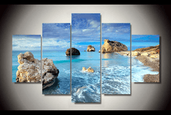 5 Pieces Multi Panel Modern Home Decor Framed Beach Front View Wall Canvas Art | Octo Treasures