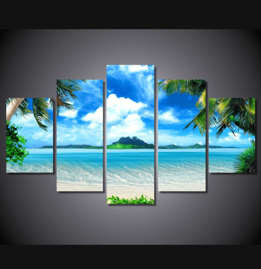 5 Pieces Multi Panel Modern Home Decor Framed Tropical Beach Palm Trees Wall Canvas Art | Octo Treasures