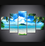 5 Pieces Multi Panel Modern Home Decor Framed Tropical Beach Palm Trees Wall Canvas Art | Octo Treasures