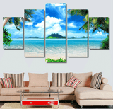 5 Pieces Multi Panel Modern Home Decor Framed Tropical Beach Palm Trees Wall Canvas Art | Octo Treasures