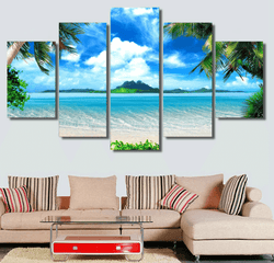5 Pieces Multi Panel Modern Home Decor Framed Tropical Beach Palm Trees Wall Canvas Art | Octo Treasures