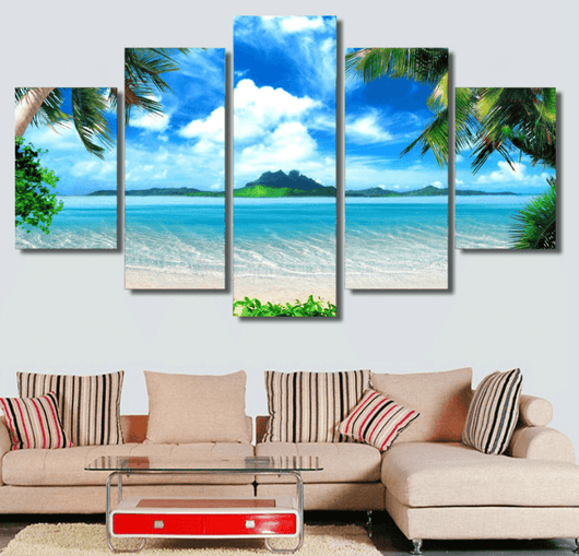 5 Pieces Multi Panel Modern Home Decor Framed Tropical Beach Palm Trees Wall Canvas Art | Octo Treasures