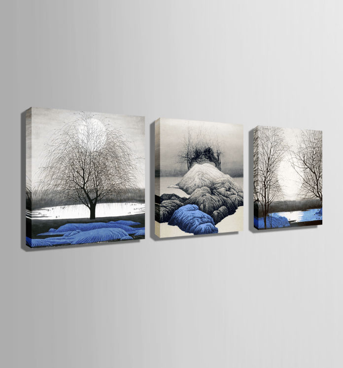 3 Panel Blue Lands Scenery Framed Modern Wall Canvas | Octo Treasures