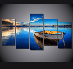 5 Pieces Multi Panel Modern Home Decor Framed Morning Boat Dock Wall Canvas Art | Octo Treasures
