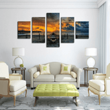 5 Panel Sunset Boat Seascape Framed Wall Canvas Art | Octo Treasures
