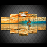 5 Panel Nebo Oblaka Luchi Ozero Boat Seascape Framed Wall Canvas | Octo Treasures