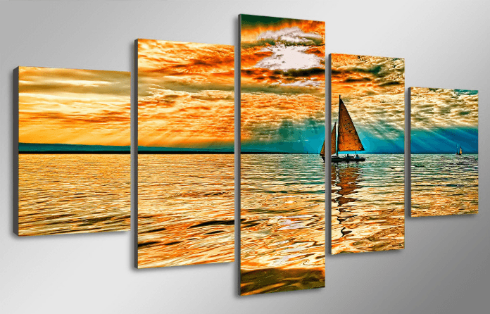 5 Panel Nebo Oblaka Luchi Ozero Boat Seascape Framed Wall Canvas | Octo Treasures