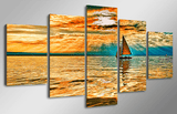 5 Panel Nebo Oblaka Luchi Ozero Boat Seascape Framed Wall Canvas | Octo Treasures