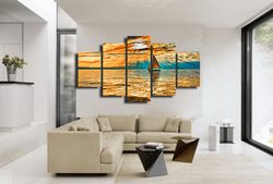 5 Panel Nebo Oblaka Luchi Ozero Boat Seascape Framed Wall Canvas | Octo Treasures