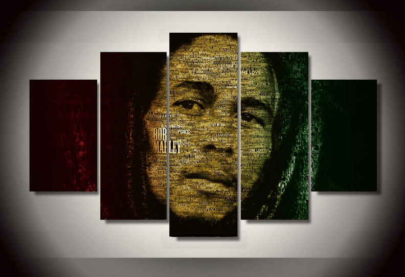 5 Piece Multi Panel Modern Room Decor Framed Bob Marley Multi Panel Canvas Wall Art | Octo Treasures