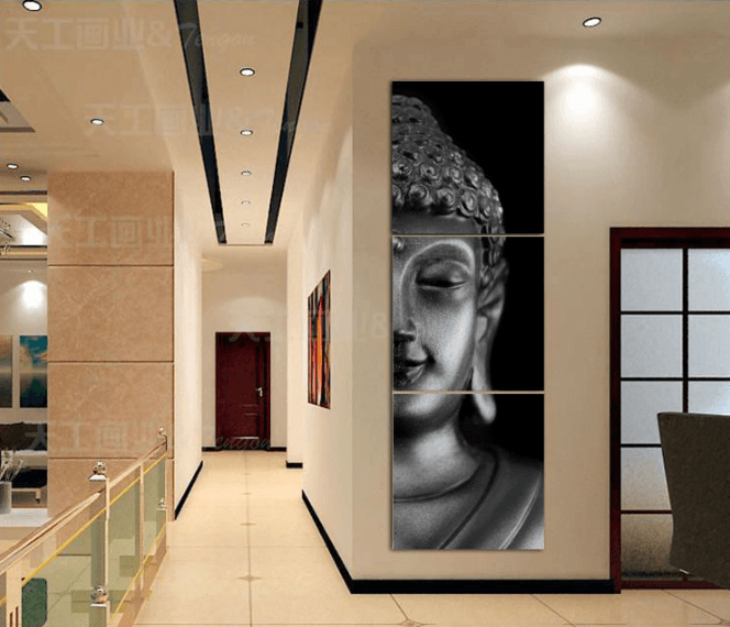 3 Panel Buddha Face Framed Wall Canvas Art | Octo Treasures