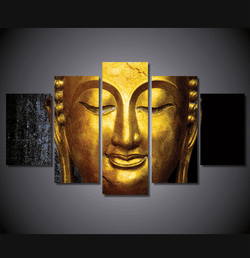 5 Pieces Multi Panel Modern Home Decor Framed Golden Buddha Wall Canvas Art | Octo Treasures