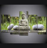 5 Pieces Multi Panel Modern Home Decor Framed Stone Buddha Statue Wall Canvas Art | Octo Treasures