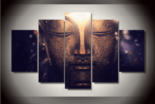5 Panel Zen Buddha Head Portrait Framed Wall Canvas Art | Octo Treasures