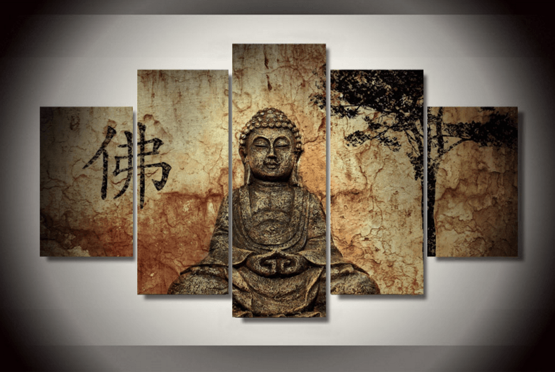 5 Panel Retro Zen Buddha Framed Wall Canvas Art | Octo Treasures
