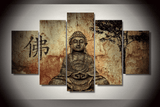 5 Panel Retro Zen Buddha Framed Wall Canvas Art | Octo Treasures